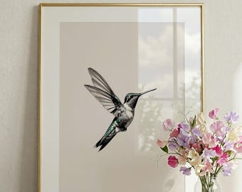 Minimalist Hummingbird Wall Art, Nature Wildlife Sketch Poster (Digital Download)