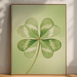 Lucky Four Leaf Clover Wall Art | Oil Painting Print | Irish Home Decor | Digital Download | Printable Wall Art