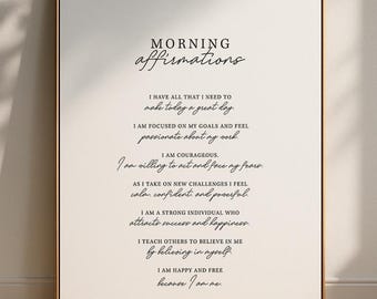 Morning Affirmations Print | Daily Motivation Wall Art | Positive Mindset Decor | Self-Care Gift | Inspirational Quote Set