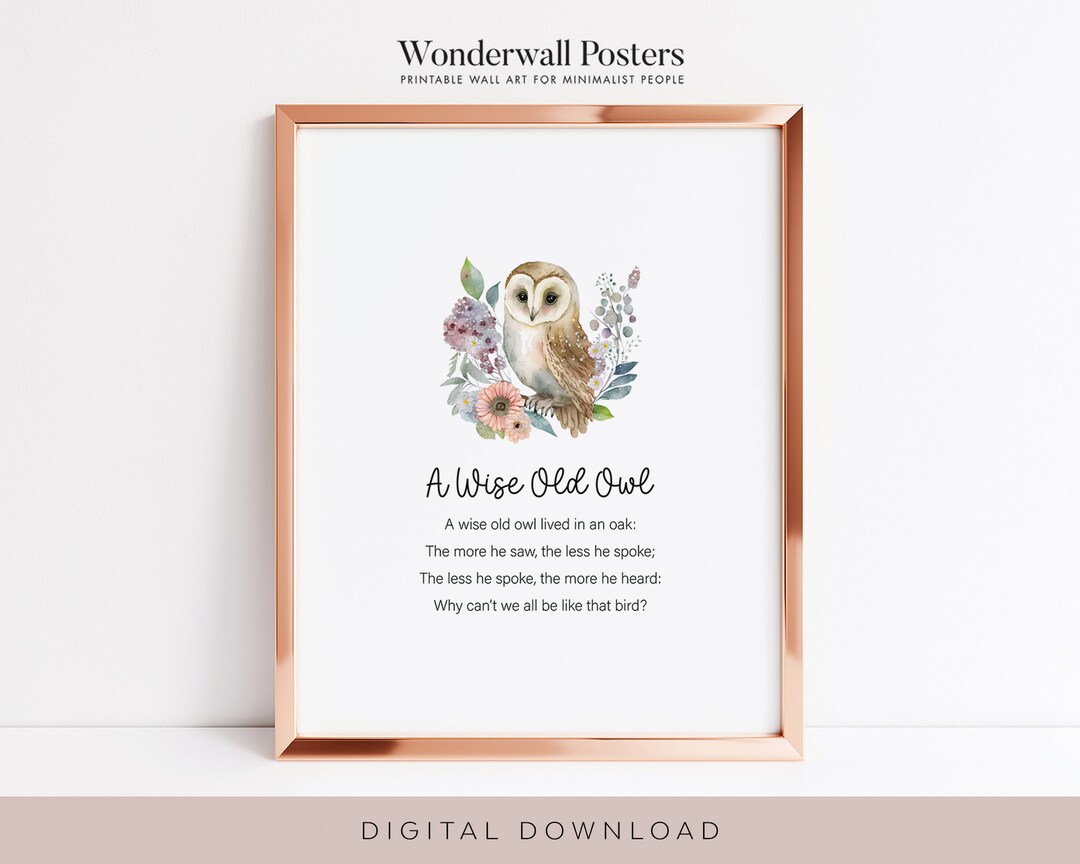 Owl Poem Print Wise Old Owl Poem Owl Nursery Print Nursery - Etsy Hong Kong