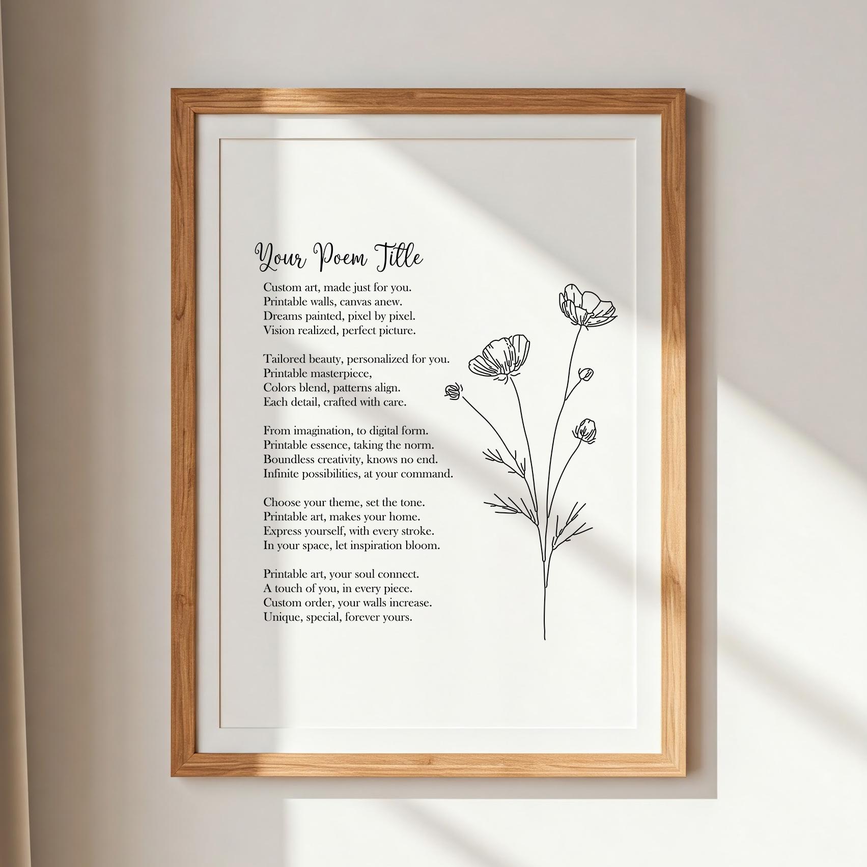 Custom Poem Print | Customizable Poem | One Of A Kind Poem | Custom Gift | Botanical Print | Personalized Poster | Printable Wall Art