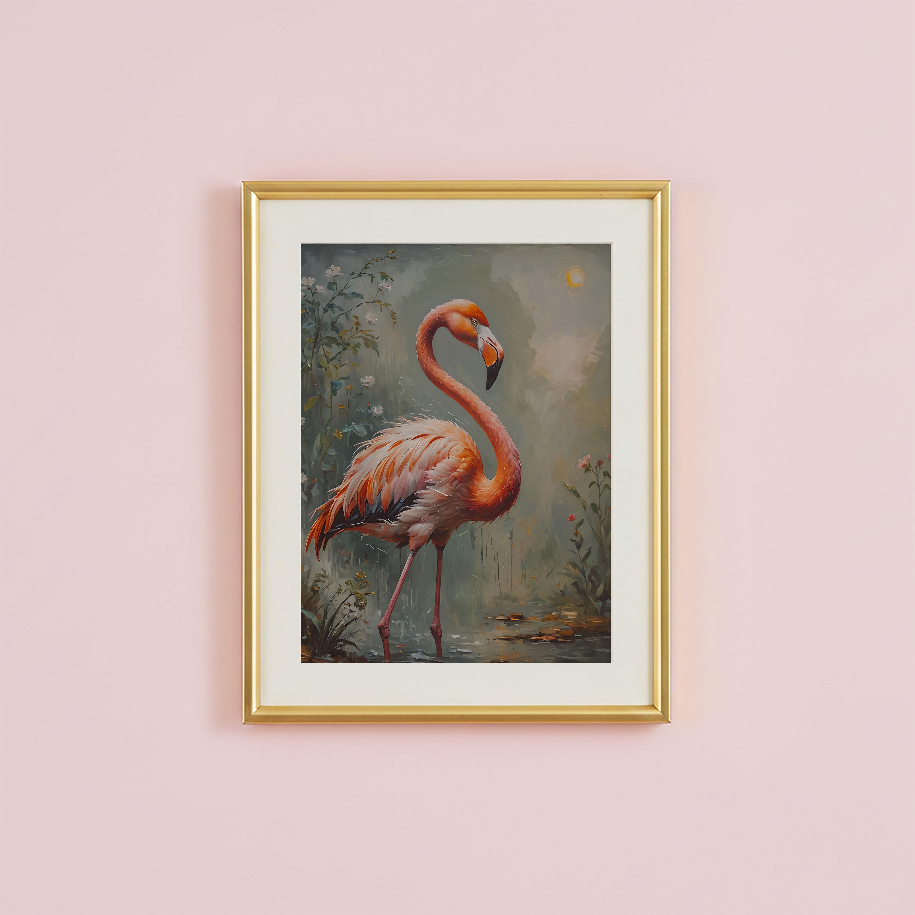 ピンクフラミンゴのウォールアート、熱帯の鳥の絵画プリント