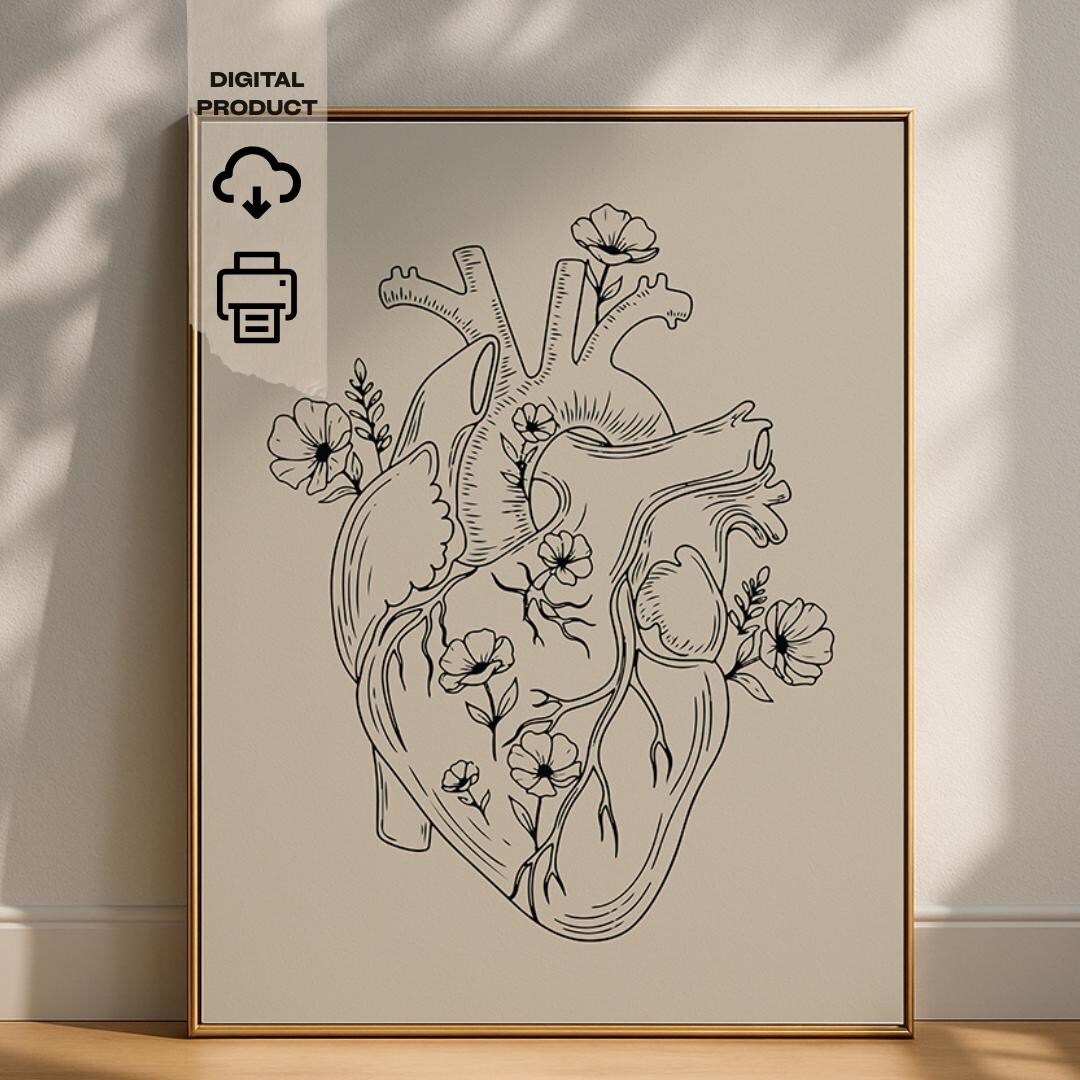 Floral Heart Anatomy Print, Medical Wall Art (digital Download) - Etsy