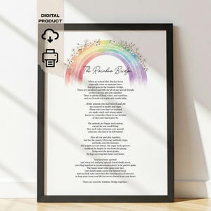 Rainbow Bridge Poem Print, Pet Loss Memorial Art (Digital Download)