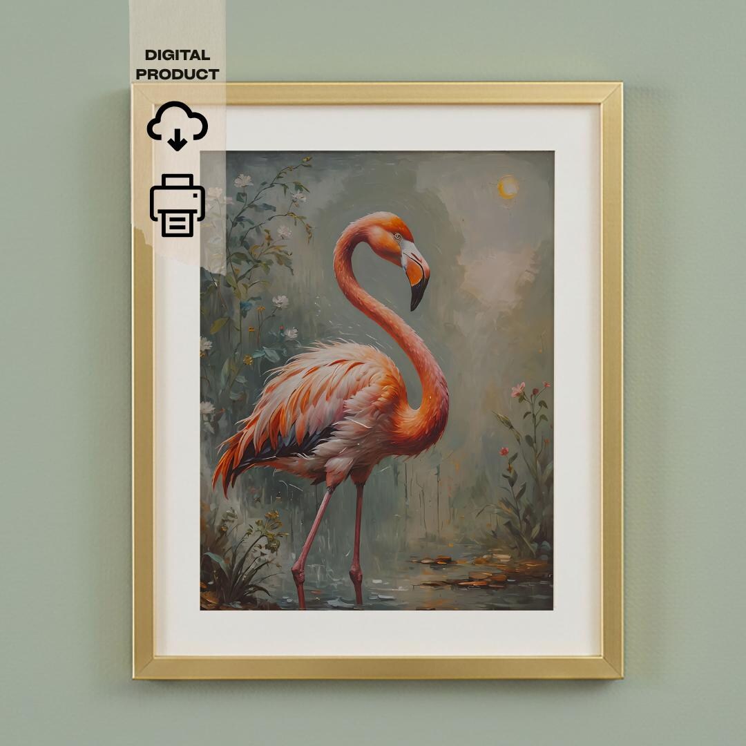 ピンクフラミンゴのウォールアート、熱帯の鳥の絵画プリント