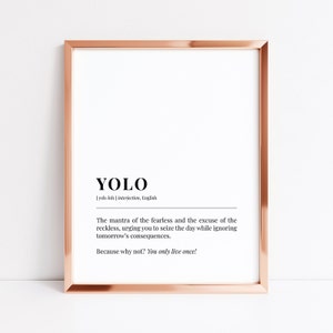 YOLO Dictionary Definition Print Funny Definition You Only Live Once