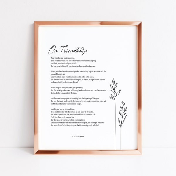 On Friendship Poem | Gift For Best Friend | Inspirational Poem | Poetry Wall Art | Daily Poem | Friendship Message | Printable Wall Art