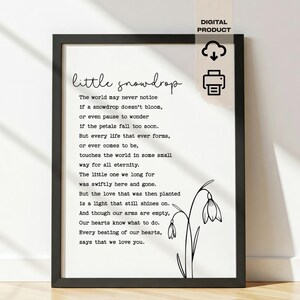 Little Snowdrop Miscarriage Poem, Baby Loss Memorial (Digital Download)