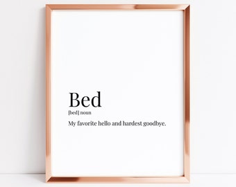 Decor For Bedroom | Bed Dictionary Definition Print | Above Bed Sign | Master Bedroom Decor | Fun Bedroom Print | Printable Wall Art
