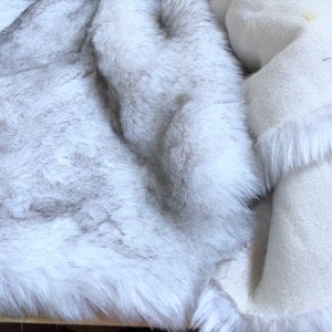 Faux white with gray arctic fox fur Artificial white with gray fur Imitation fox fur Fur fabric for needlework toys clothes decorations