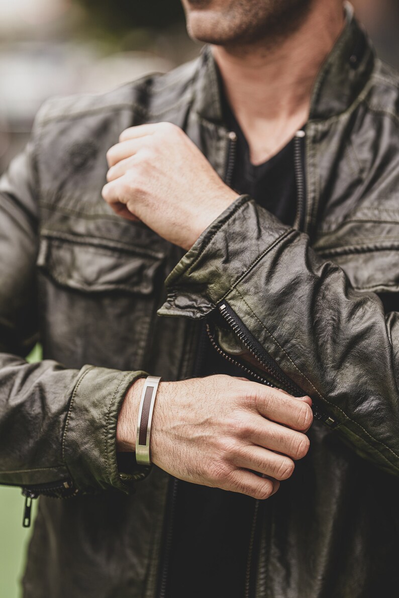 San Bruno Bracelet Sterling Silver Leather Inlay image 5