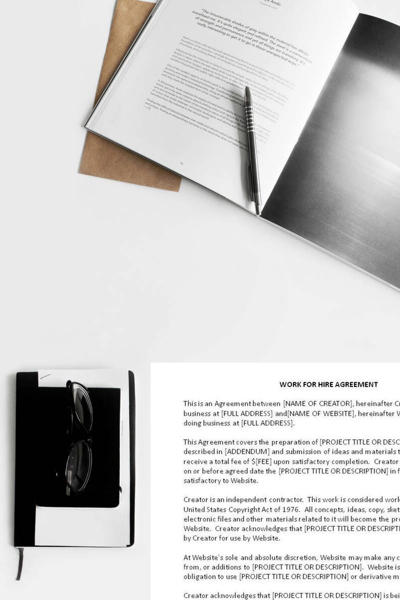 Sample Work for Hire Agreement, Work for Hire Template, Contractor Agreement, Designer Agreement, Consultant Agreement Contractor Contract image 1