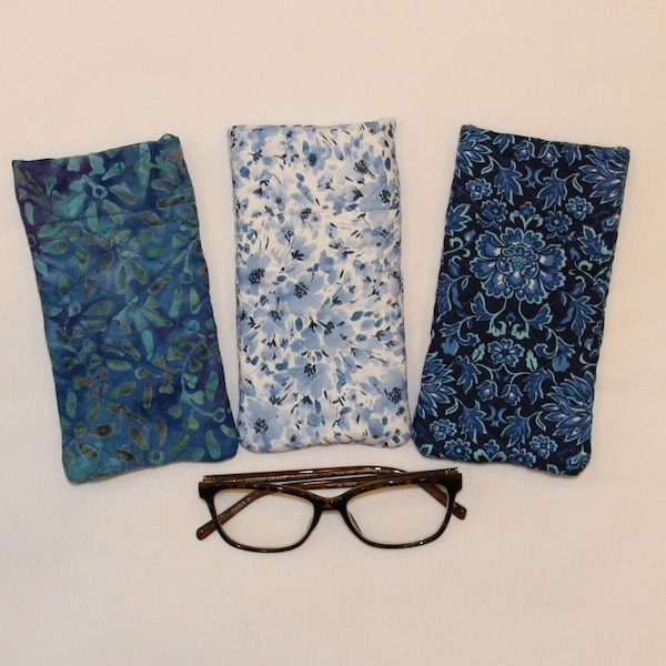 Sunglass Case ~ Reading Glass Case ~ Quilted Glass Case ~ Dual Glass Case ~ Blue Floral Glass Case ~ Sunglasses ~ Batik