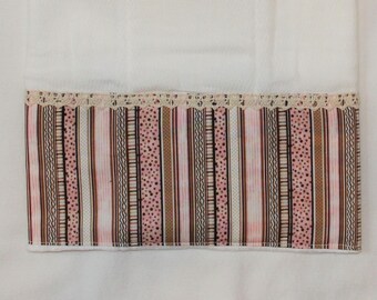 Burp Cloth w/Trim - Pink and Brown Stripe ~ Baby Shower Gift ~ Girl Burp Cloth