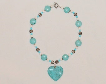 Collar de turquesa con cuentas de 30 cm de largo - Regalo para el Día de la Madre