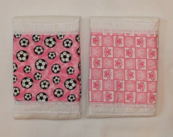 Burp Cloths ~ Set of 2 ~ Pink Butterflies ~ Pink Soccer Balls ~ Baby Shower Gift