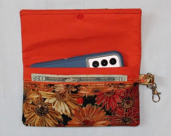 Cartera ~ Funda para celular ~ Cartera de mano ~ Monedero ~ Flores naranjas ~ Cartera para licencia de conducir ~ Monedero - Regalo para el Día de la Madre