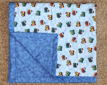 Manta de bebé ~ Tela de franela ~ Trenes ~ Regalo para baby shower ~ Manta de cuna - Regalo para el Día de la Madre