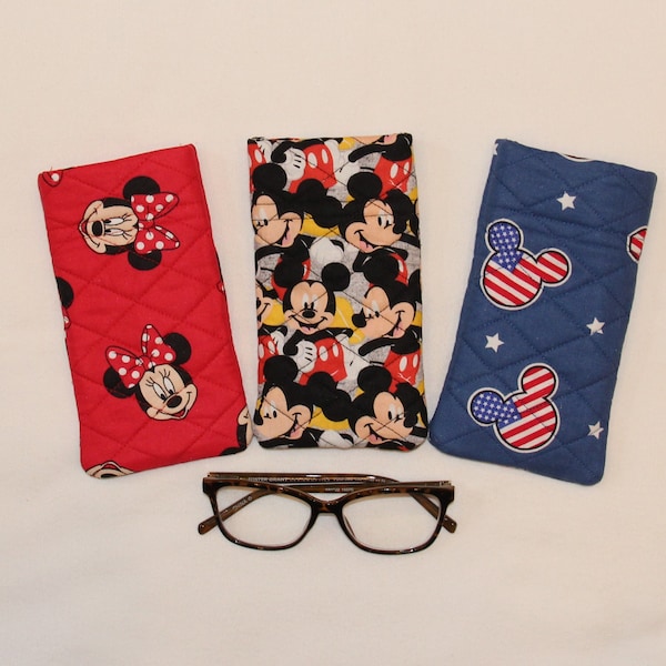 Sunglass Case ~ Hand Quilted ~ Minnie Mouse ~ USA Flag Mickey ~ Mickey Mouse ~ Reading Glass Case