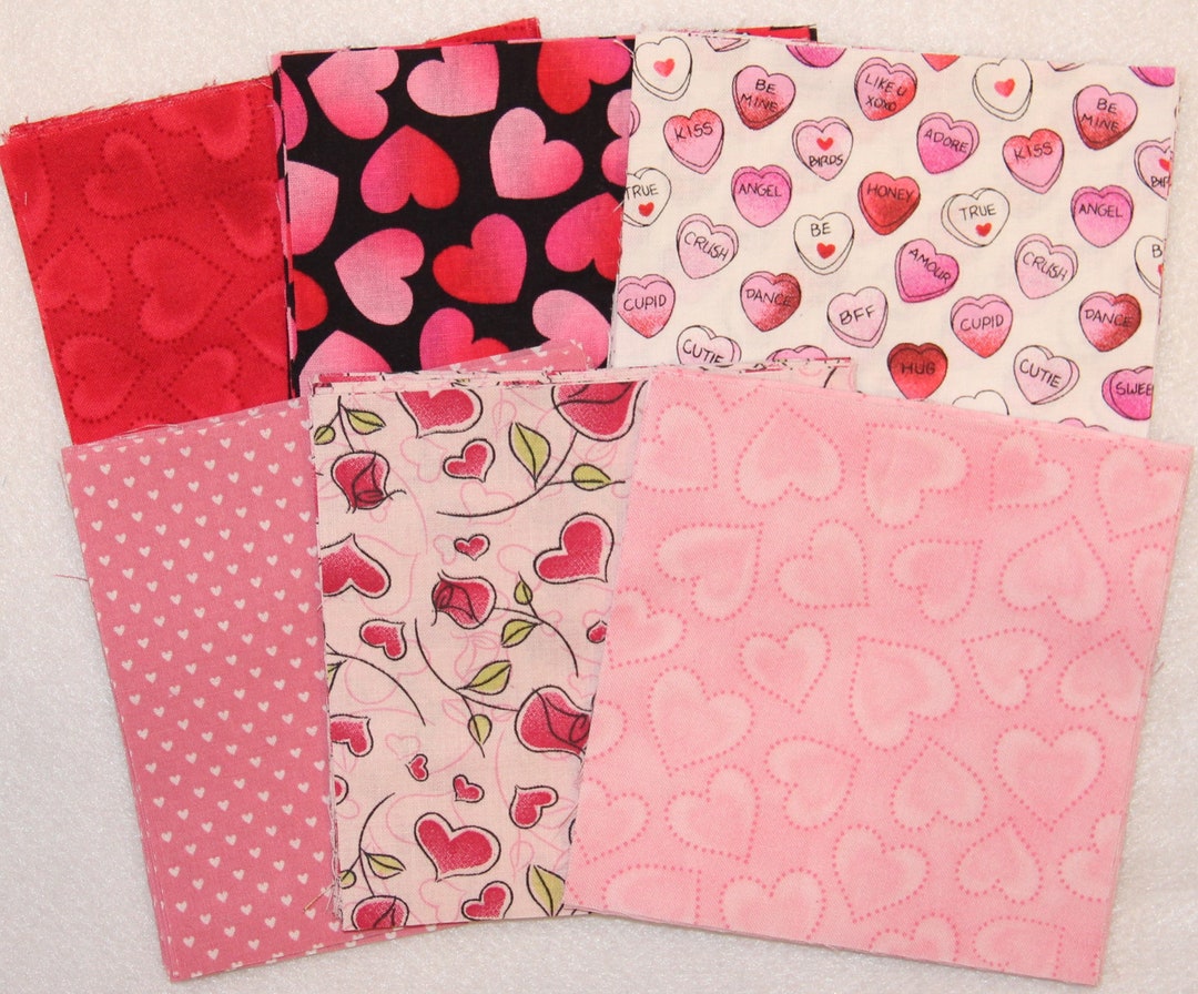 5 Inch Fabric Charms Set of 72 Valentines Day Hearts Quilting Fabric