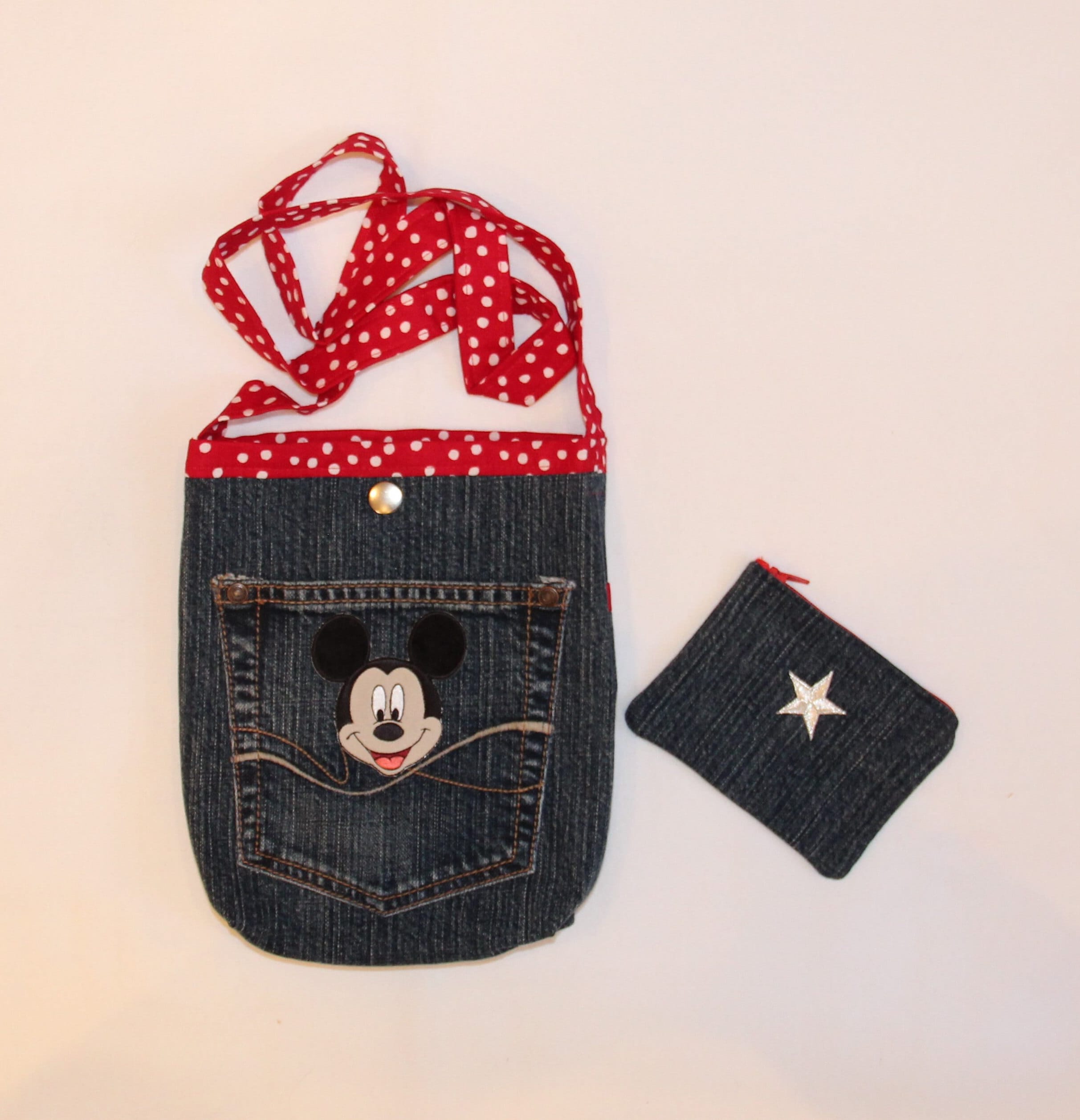 WDS × Disney / MICKEY MOUSE DENIM BAG Vintage Disney Mickey Mouse Embroidered Denim Tote Bag Walt