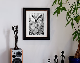 She's Like The Waves Original Pen&Ink Hand Drawing Traditional Art