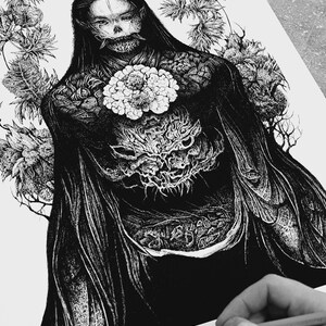 Oni - Pen and Ink Traditional Han Drawing Art - Etsy