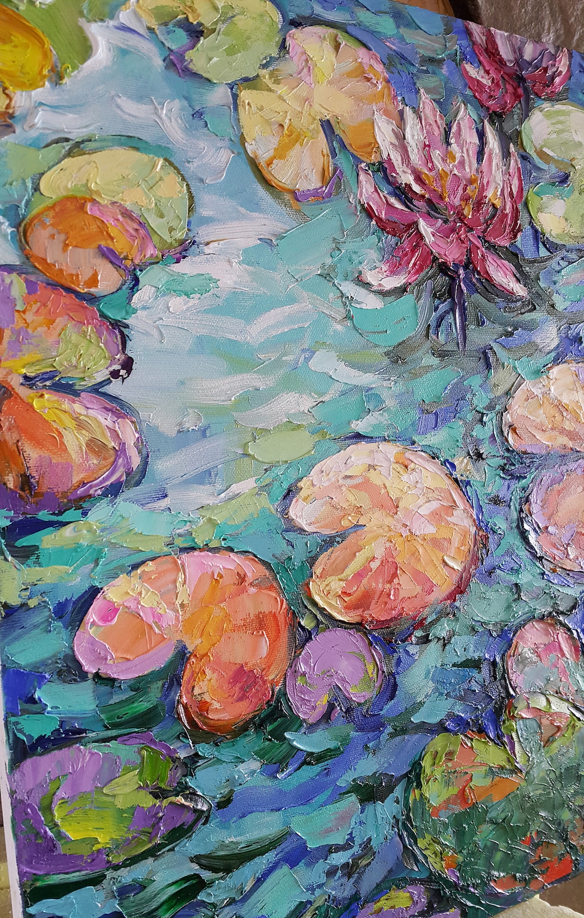 Seerosen rosa Teich Blumen Ölgemälde original Kunst Etsy
