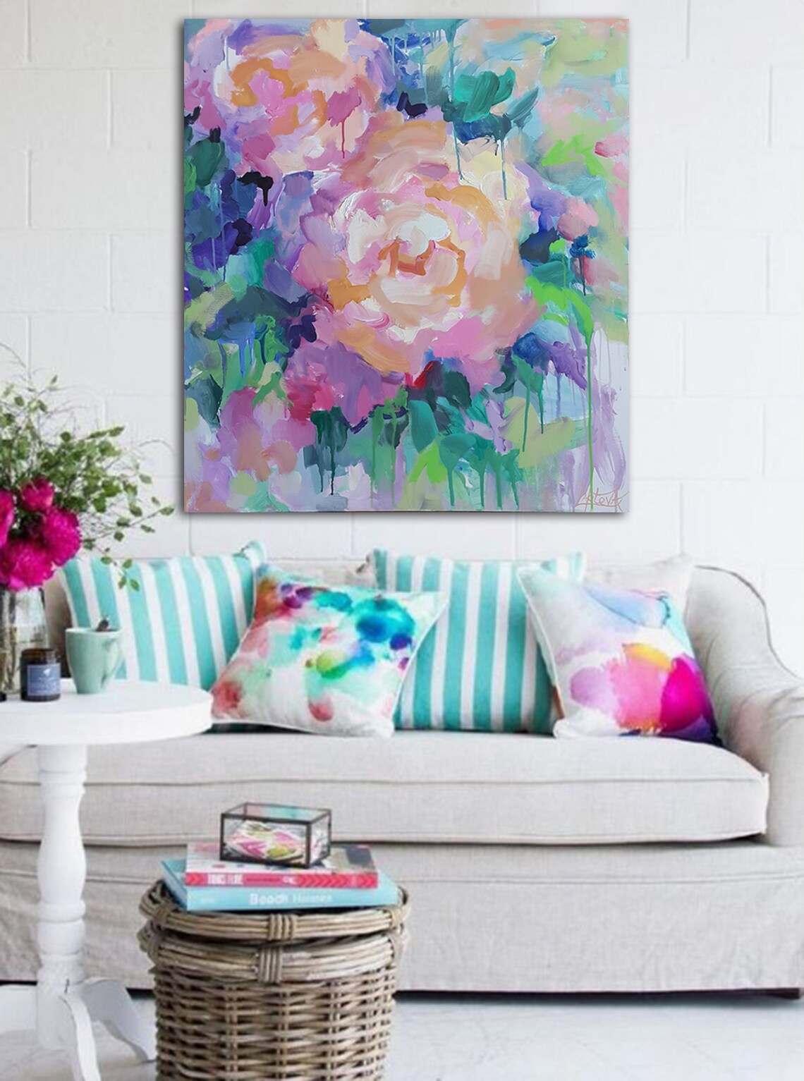 Abstract Original Acrylic Painting Roses Pink Flowers - Etsy