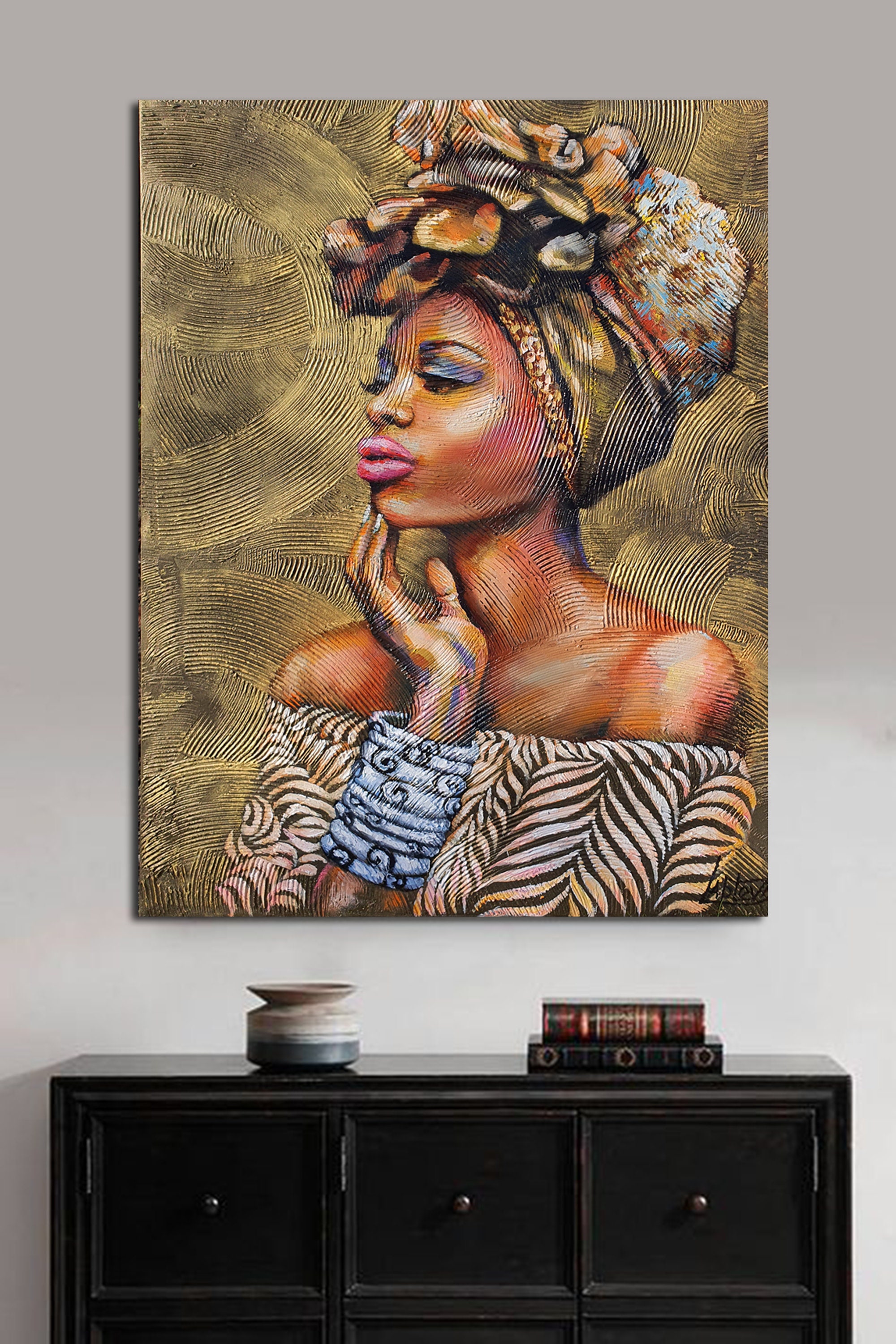 Painting Portrait African Woman Gold of Africa Portrait Black - Etsy