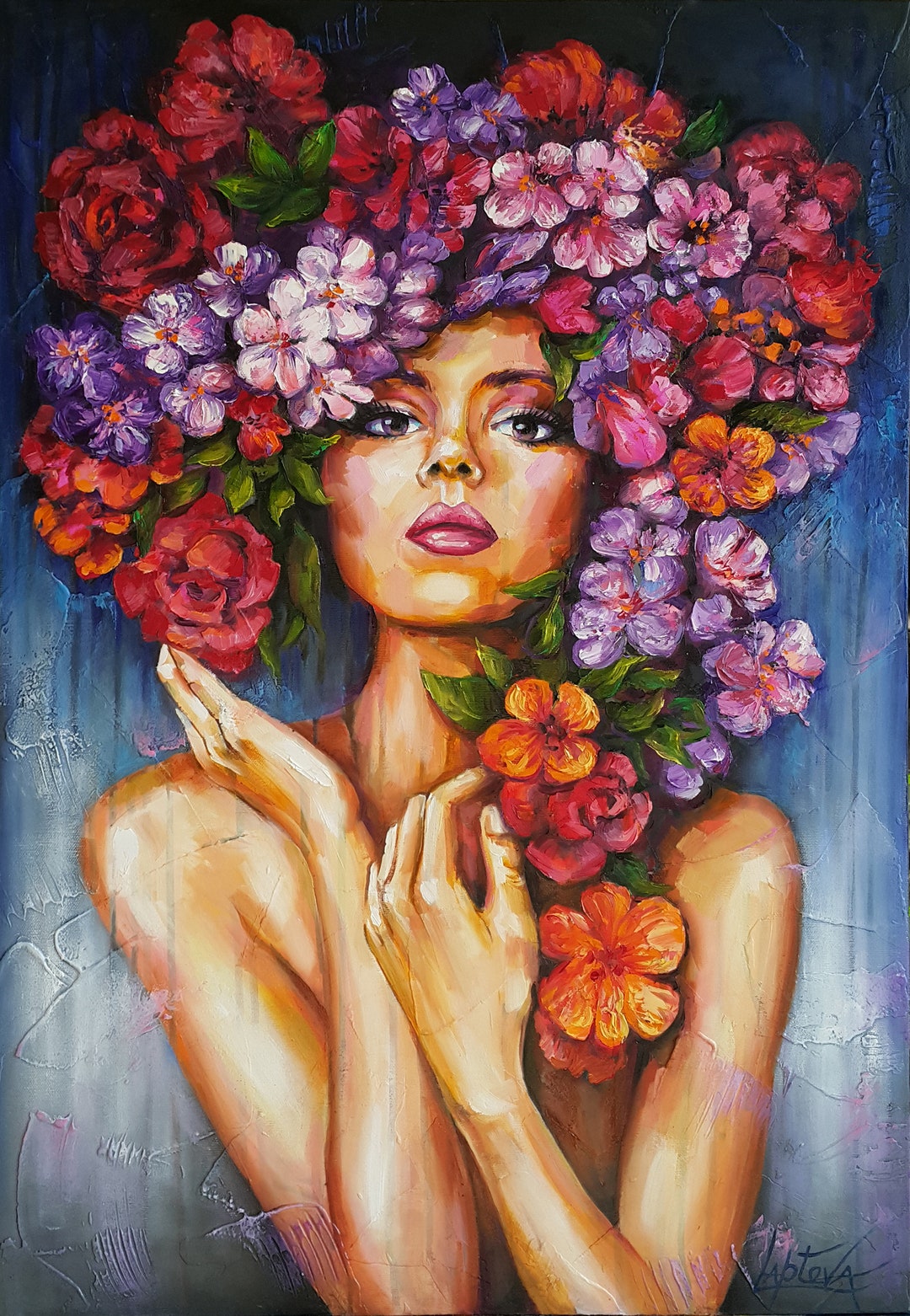 Waltz of the Flowers Painting Original Oil Portrait Art, Portrait ...