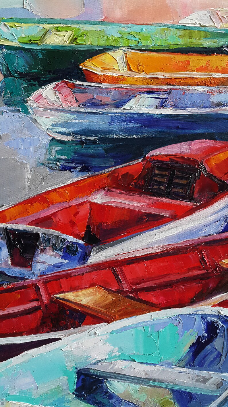 Painting Boats Landscapes Seascape Boats Harbor Wooden Etsy