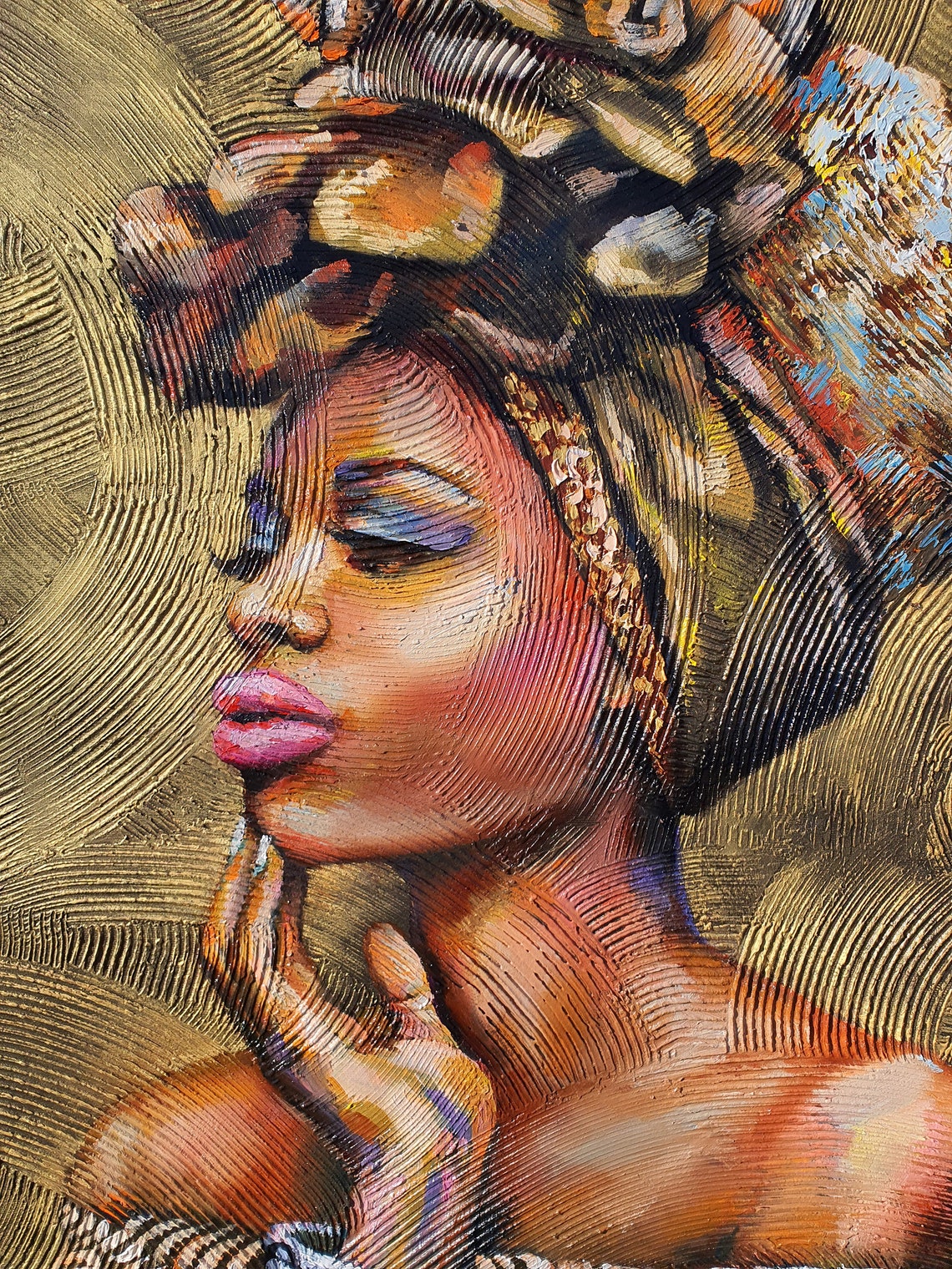Painting Portrait African Woman Gold Of Africa Portrait Black Woman 