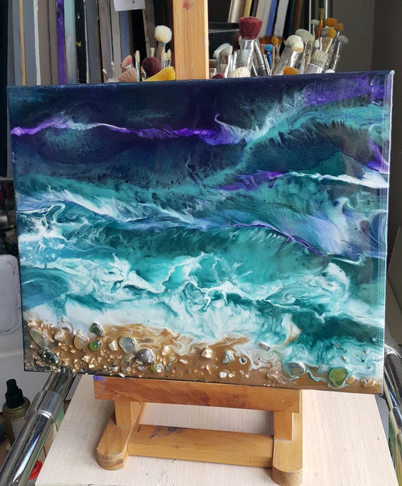 Epoxy Resin Abstract Original Painting Coast , Art Resin Epoxy