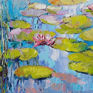 Painting Water lilies original impressionism painting Lily water lilies Ninfee art flowers plants pond landscape pond waterlilies artwork