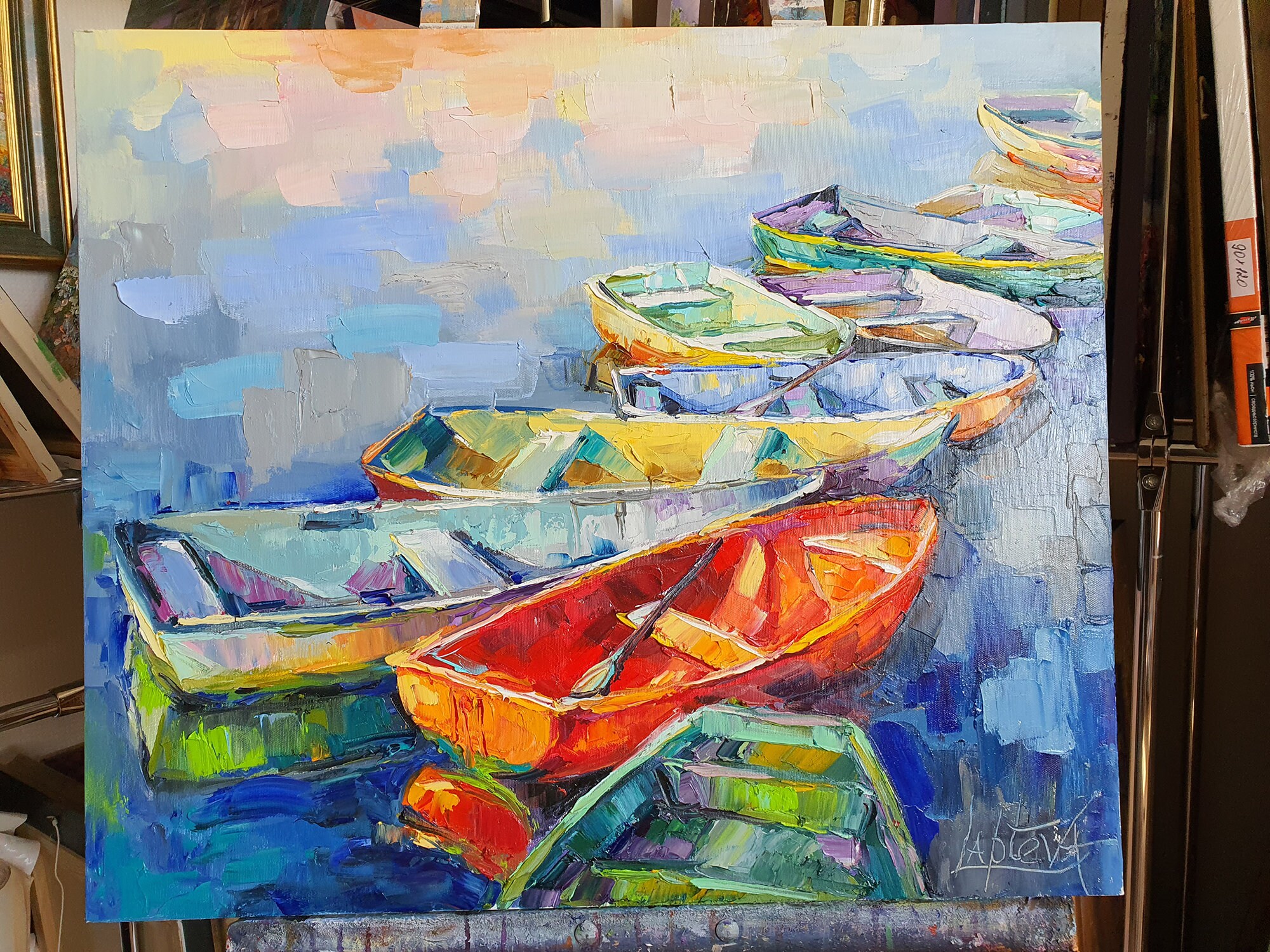 Painting Boatswooden Rowing Boats Original Oil Art Painting Etsy