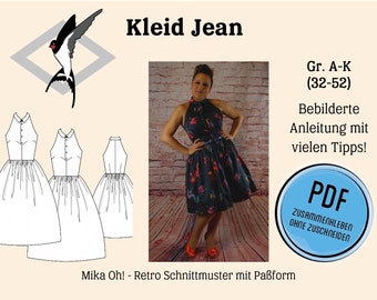 Retro Kleid Jean mit Kragen & schulterfrei - PDF Schnittmuster Gr. 32-52 - Download