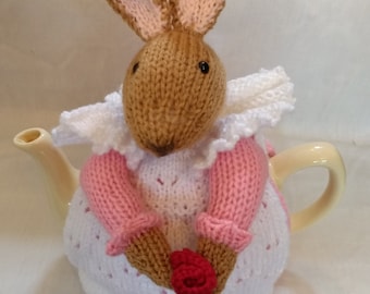 Knitted bunny tea cosy, house warming gift, Bunny tea cosy, animal tea cosy