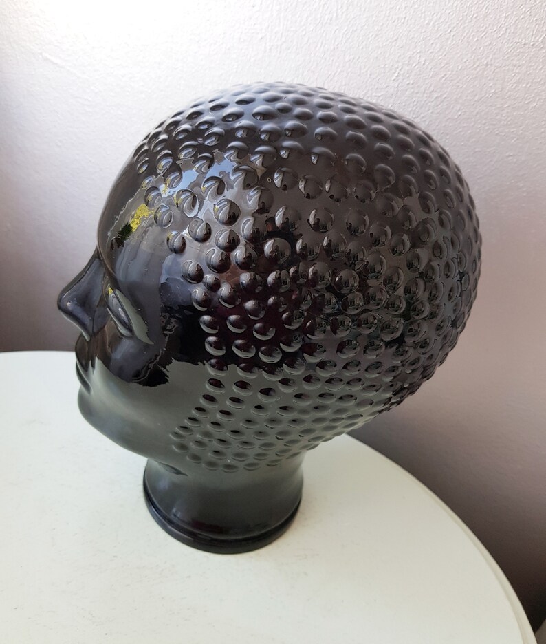 Vintage Black Glass Mannequin headDisplay headmannequin from the years 70