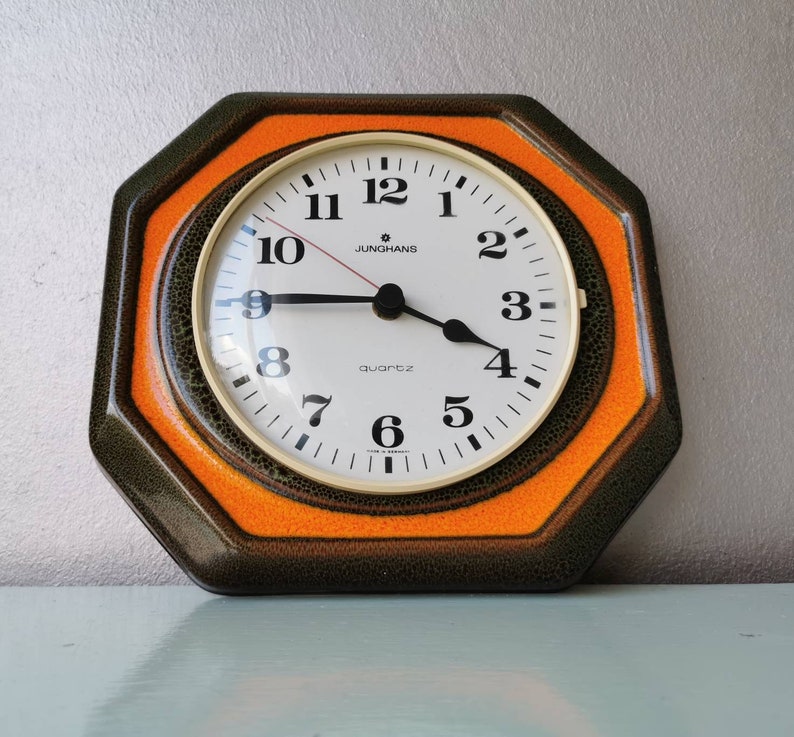 Vintage ceramic wall clock Junghans Germany, 1970s image 4