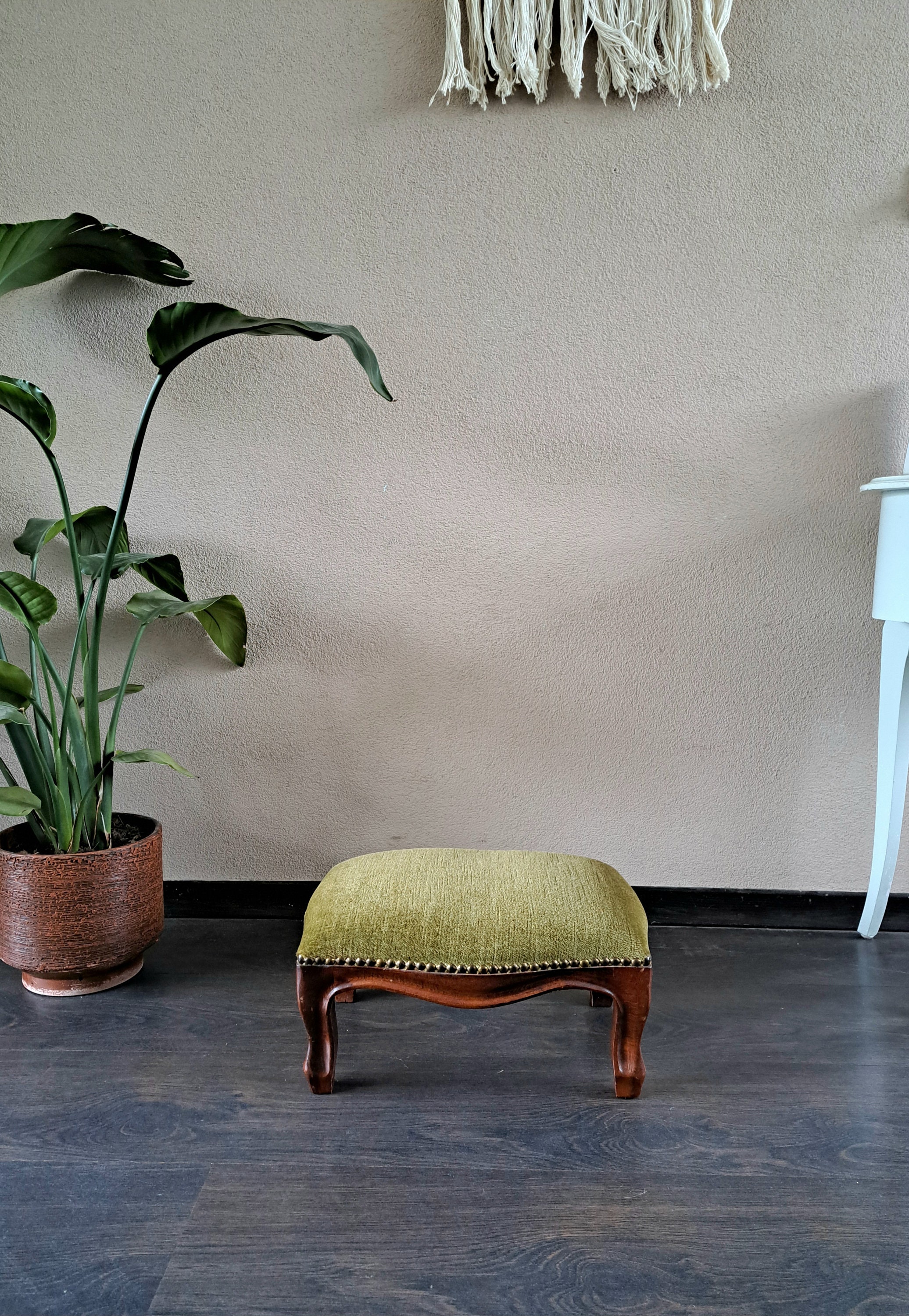 Beautiful Wooden Footstool With Fabric Upholstery From the Beautiful Wooden Footstool With Fabric Upholstery From the