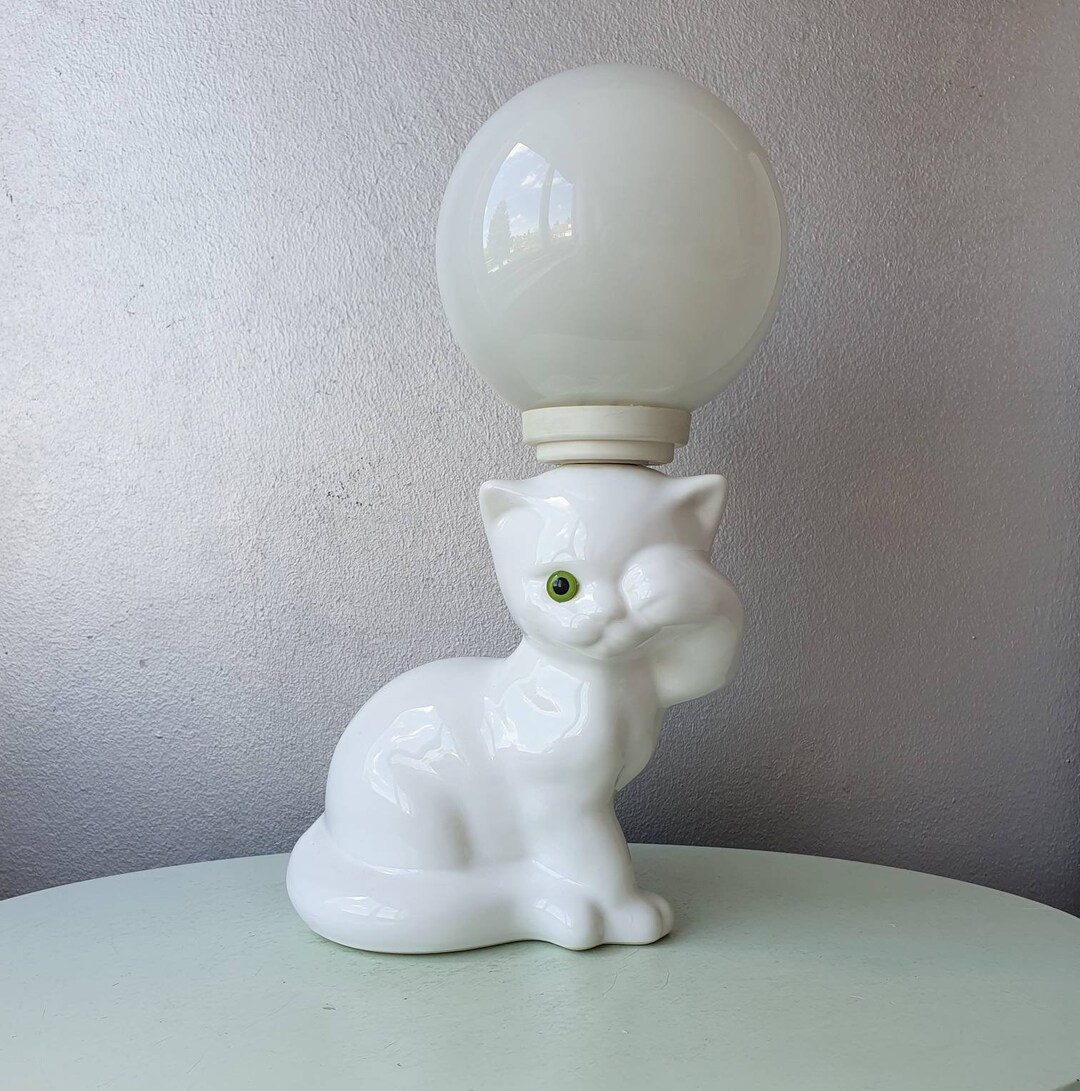 Vintage Ceramic Cat Lamp / Table Lamp With Bulb 80s Etsy