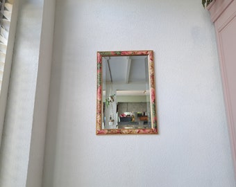 Prachtige vintage houten Franse bloemen spiegel, jaren 80