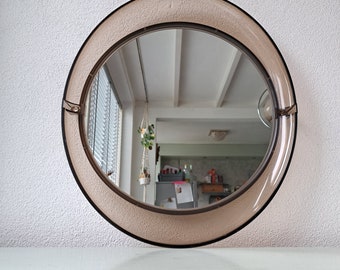 Very beautiful oval brown plexiglass mirror from the 1970s