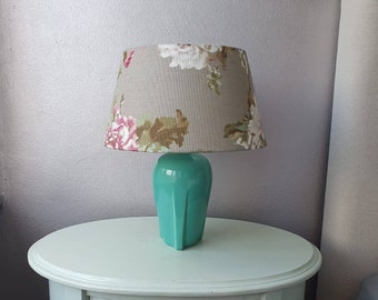 Vintage ceramic table lamp with fabric lampshade, years 80