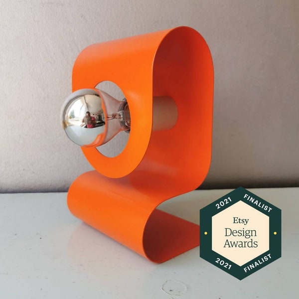 Minimalist design metal table lamp orange, space age, 70's