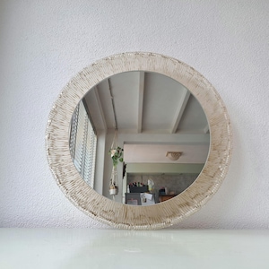 Vintage round design mirror with light, Hillebrand Lighting, 70s