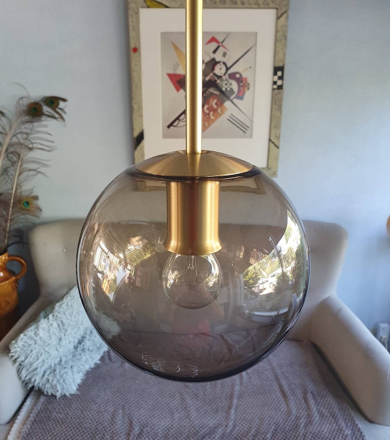 Mid Century design glass hanging lamp touch Amsterdam years 70 Hollywood Regency