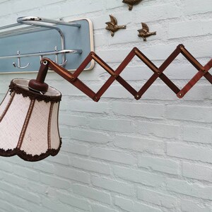 Vintage wooden scissor lamp with fabric shade, 1960s image 3