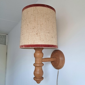 Vintage wooden wall lamp with fabric shade, 80s